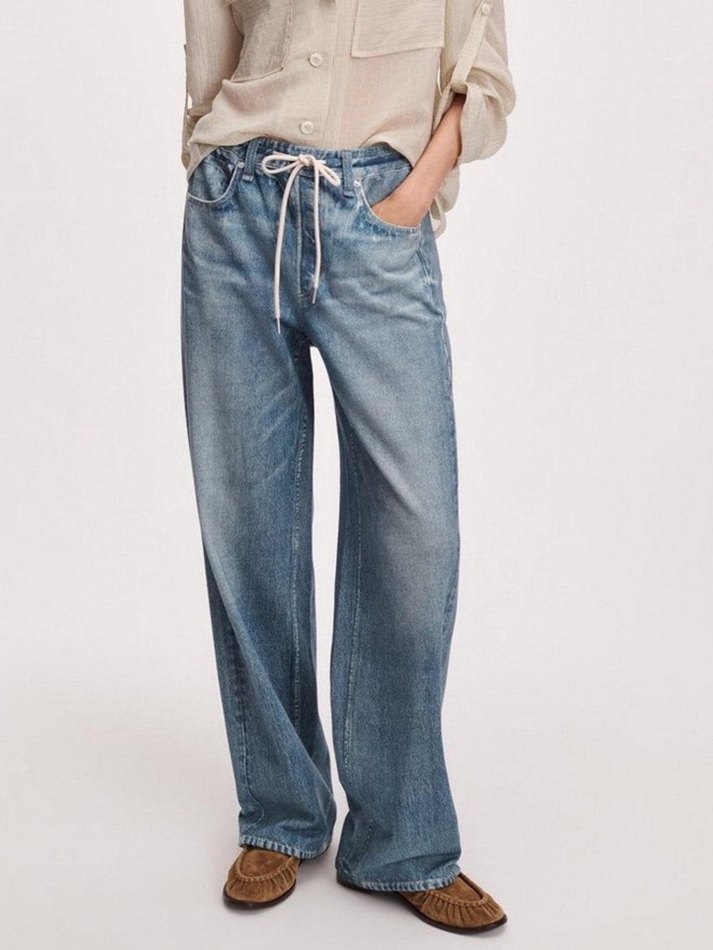 NWT Rag & Bone Miramar Cotton Terry Drawstring Wide-Leg Pant size Medium